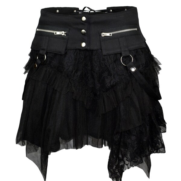 Zwarte gothic rok met extra heuptasje