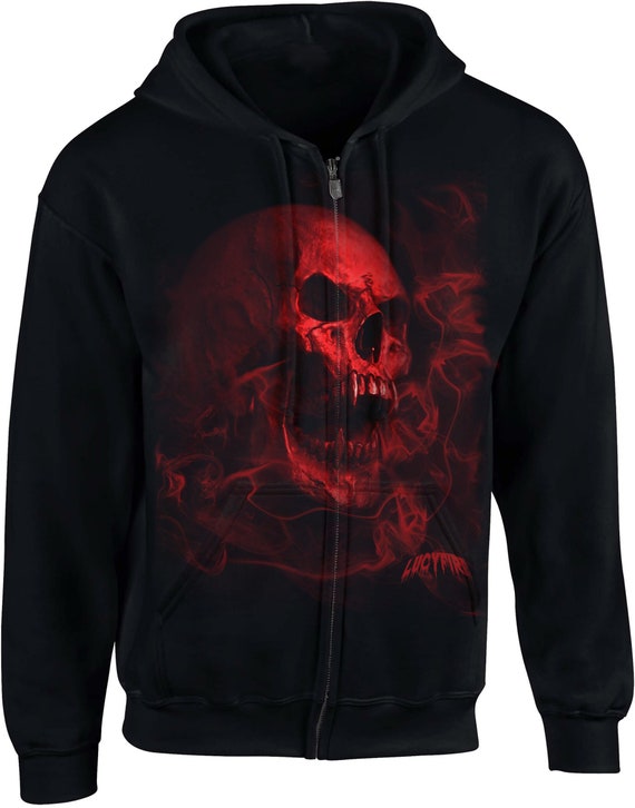 Gothic Hoodie Smoky Red Vamp Skull