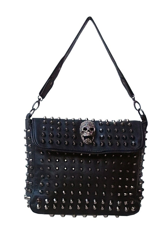 Gothic handbag with studs and skull double flap ... | Etsy