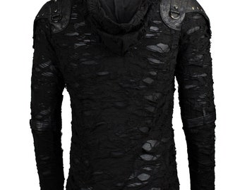 Buy Shred Look Gothic Men's Hoodie With Shoulder Flaps Online in