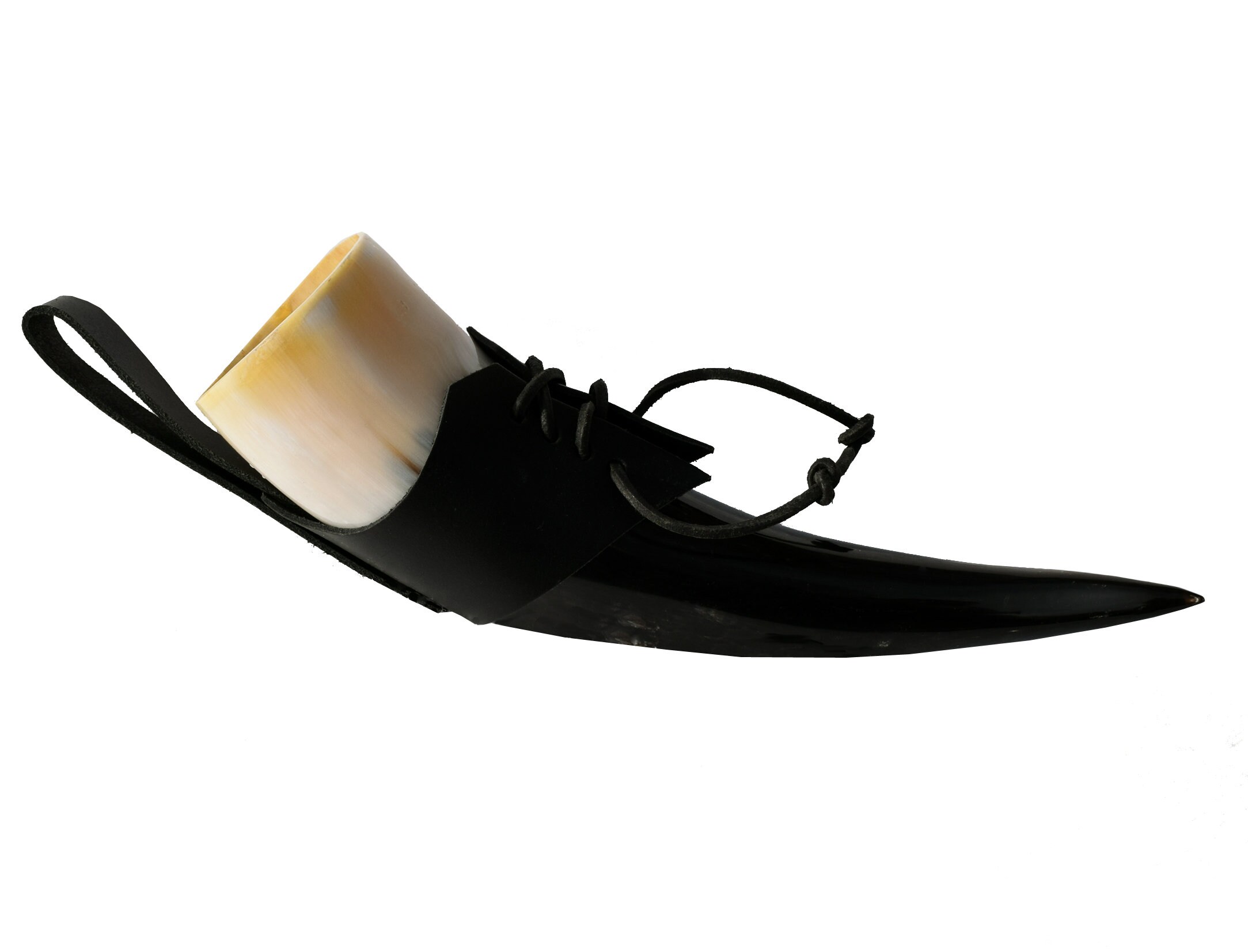 Dringking Horn Set With Brown Leather Belt Holder