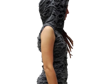 shred gray gothic hoodie top