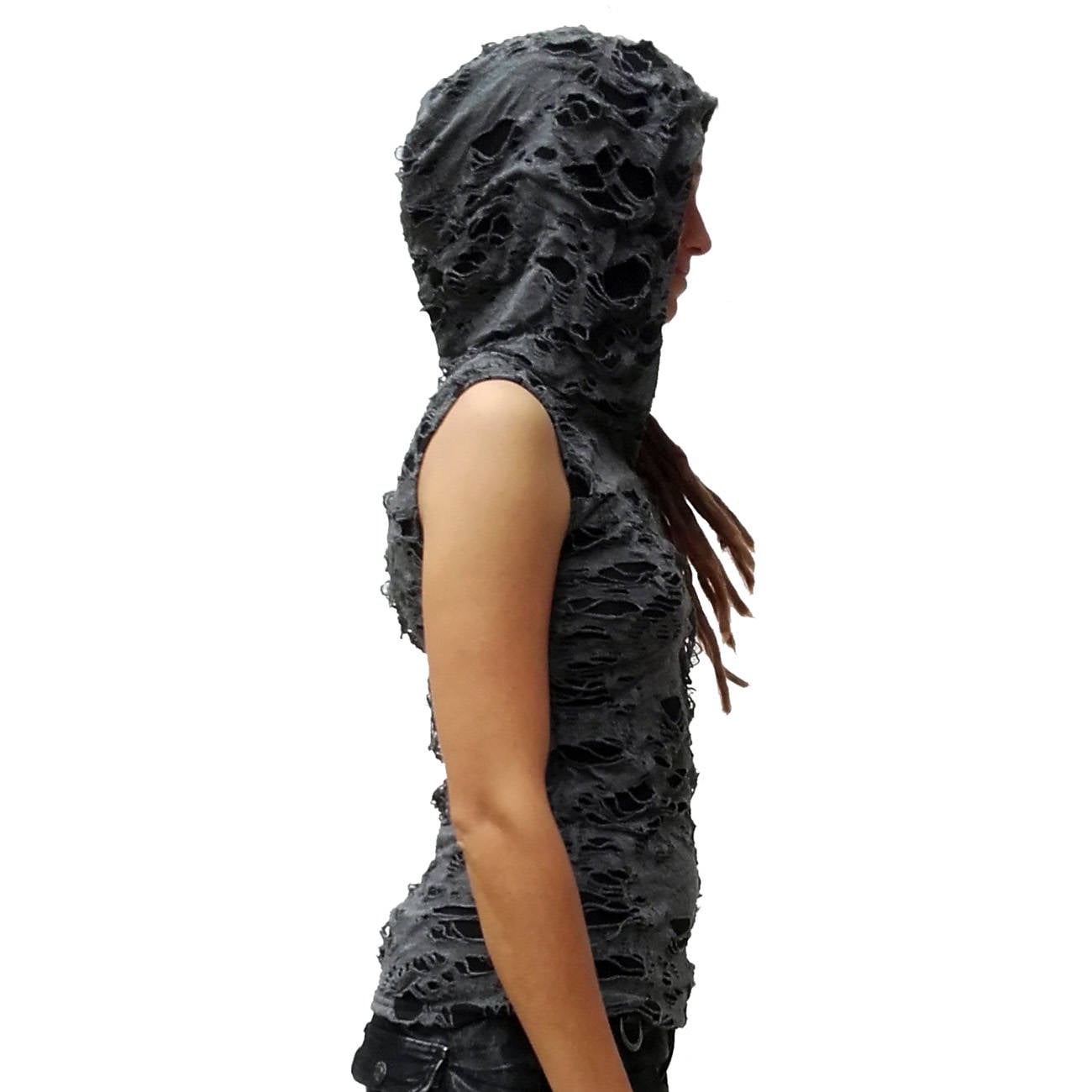 shred gray gothic hoodie top