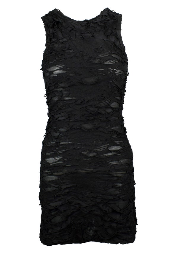 black ripped dress Shred Look Post-Apocalyptic Gothic Command attention in this alluring irregular black ripped dress with long gloves LUISA Black Ribbed Midi Dress