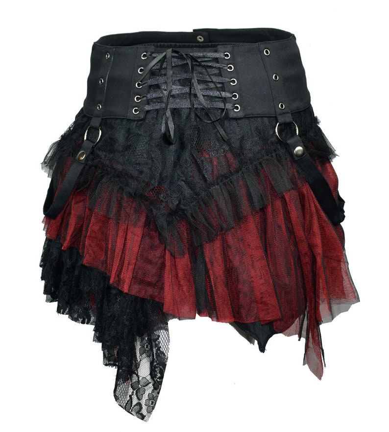 Red and black gothic skirt with extra waist bag image 3