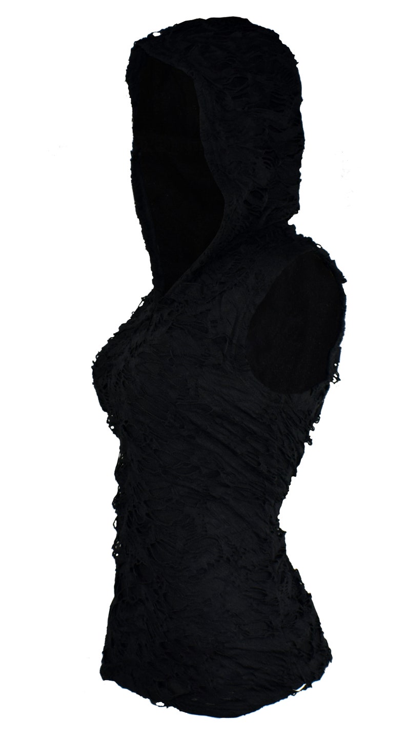 Gothic Women Shredded Hoodie Tanktop Black Bild 7