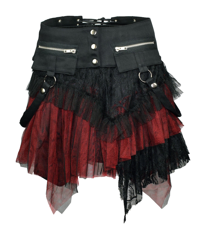 Red and black gothic skirt with extra waist bag image 1