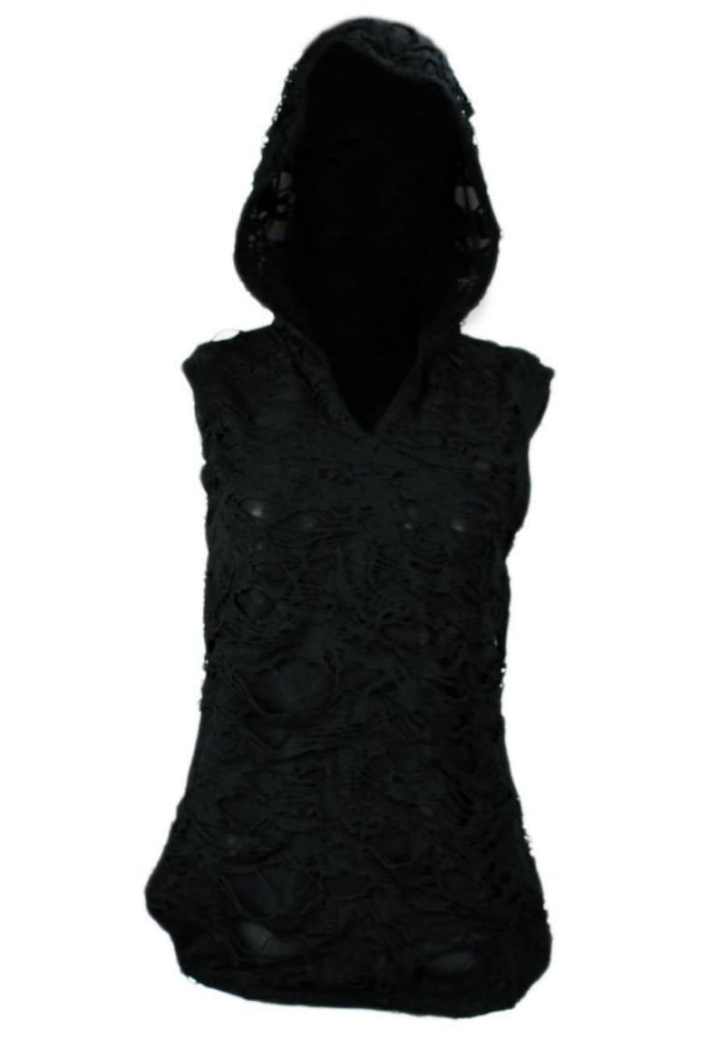 Gothic Women Shredded Hoodie Tanktop Black Bild 3