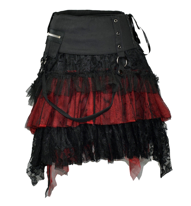 Red and black gothic skirt with extra waist bag image 2
