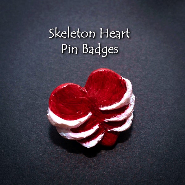 Skeleton Heart Halloween Pin Badges - polymer clay art - autumn accessories gift- cool one of a kind hand made