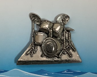 Drum Set Silver Pewter Pin Badge (P)