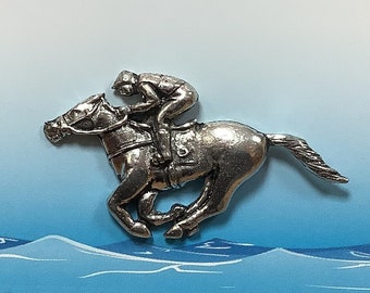 Horse & Jockey Silver Pewter Pin Badge (P)