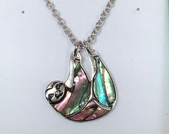 Sloth Inlaid Paua Shell Pendant On A Chain