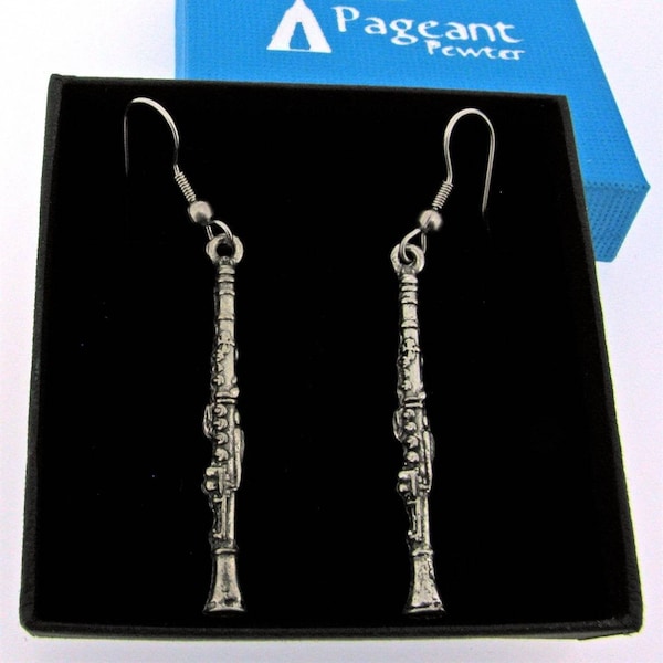 Clarinet Silver Pewter Earrings