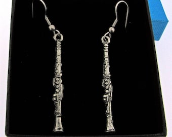 Clarinet Silver Pewter Earrings