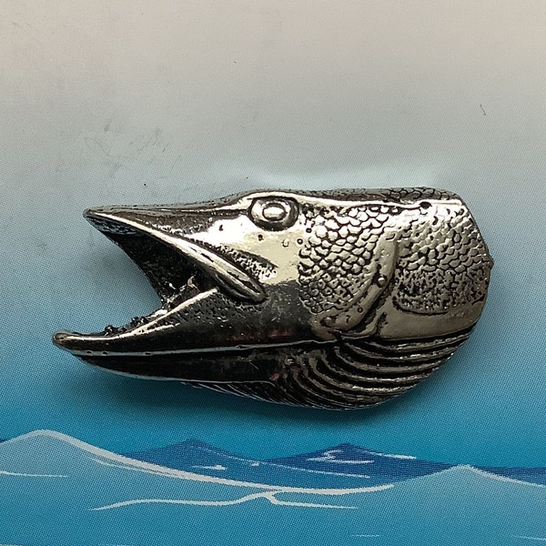 Pike's Head Silver Pewter Pin Badge