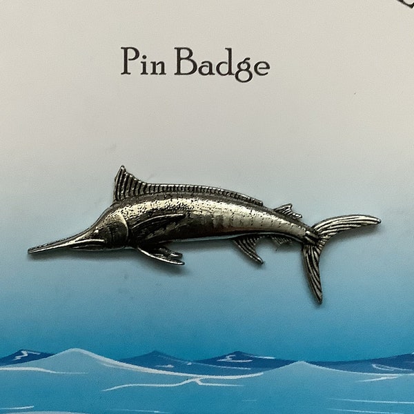 Marlin Silver Pewter Pin Badge