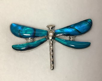 Stunning Blue Dragonfly Inlaid Paua Shell Pin Badge