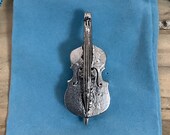 Large Cello Silver Pewter Pin Badge With A Velveteen Gift Bag