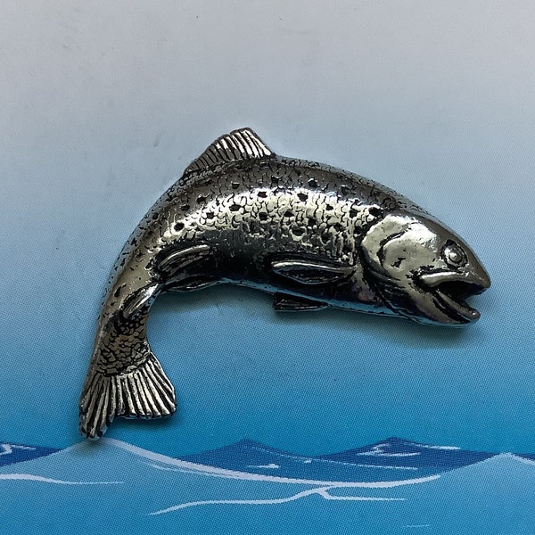 Trout Fish Silver Pewter Pin Badge