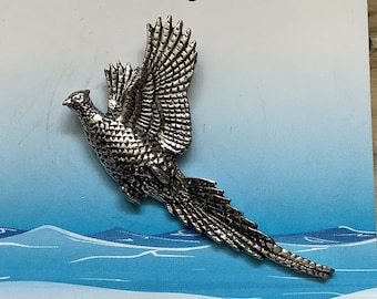 Rising Pheasant Silver Pewter Pin Badge