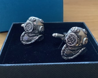 Deep Sea Diving Helmet Quality Silver Pewter Cuff Links
