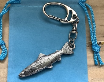 Trout Fish 3D Quality Silver Pewter Keyring (P)