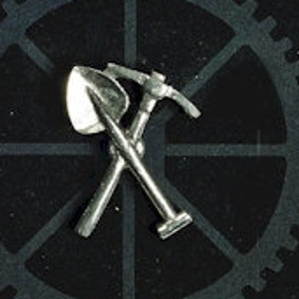 Pick & Shovel Silver Pewter Pin Badge