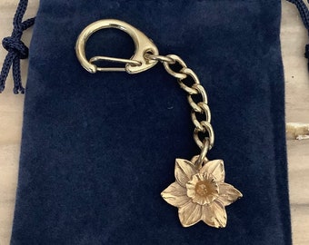 Gold Plated Welsh Daffodil Pewter Keyring