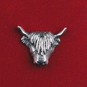 Scottish Highland Cow Head Silver Pewter Pin Badge