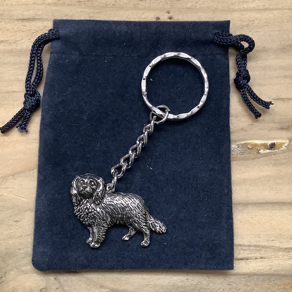 Cavalier King Charles Spaniel Silber Zinn Schlüsselanhänger mit Samt geschenktasche