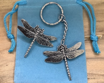 Dragonfly Silver Pewter Keychain And Pin Badge Gift Set