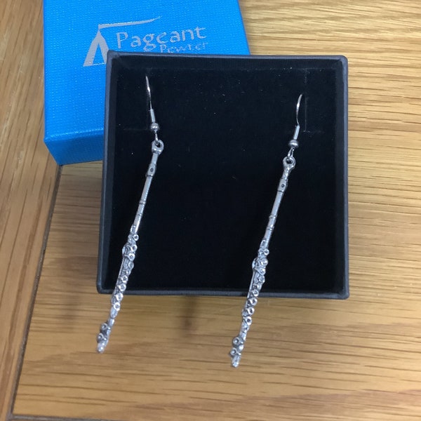 Flute Silver Pewter Earrings