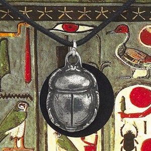 Egyptian Pewter Scarab Pendant On A Waxed Cord