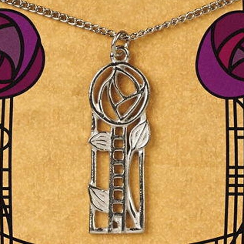 Charles Rennie Mackintosh pewter pendant on chain Rose And Ladder Charles Rennie Mackintosh pewter pendant on chain Rose And Ladder