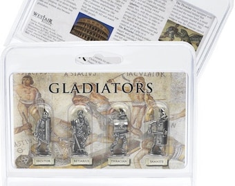 Set Of 4 Roman Gladiator Pewter Figures