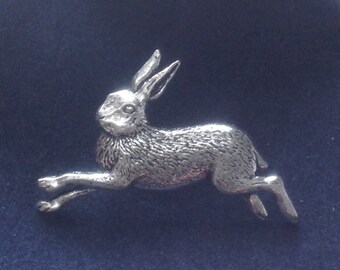 Hare Silver Pewter Pin Badge In A Velveteen Gift Bag