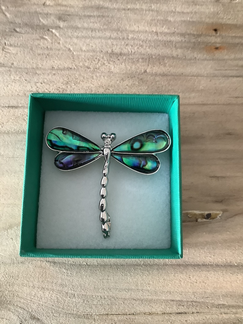 Dragonfly Inlaid Paua Shell Brooch TJ314 image 1