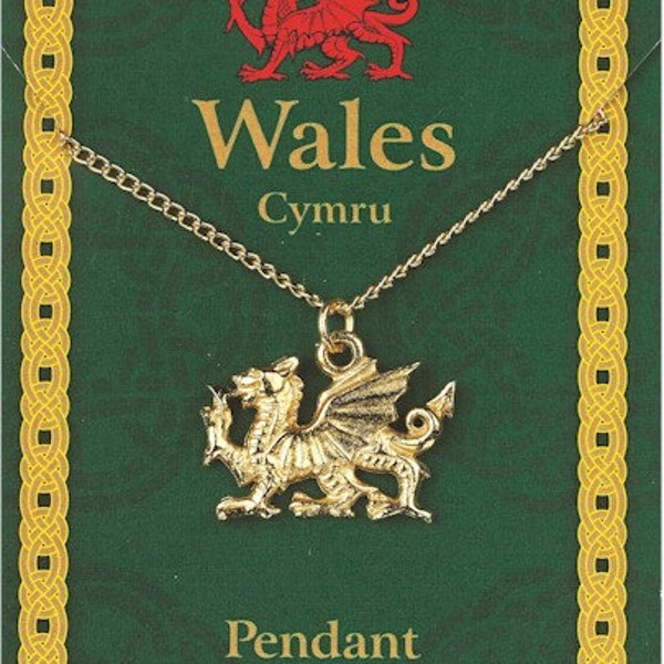 Welsh Dragon Gold Plated Pendant On A Chain