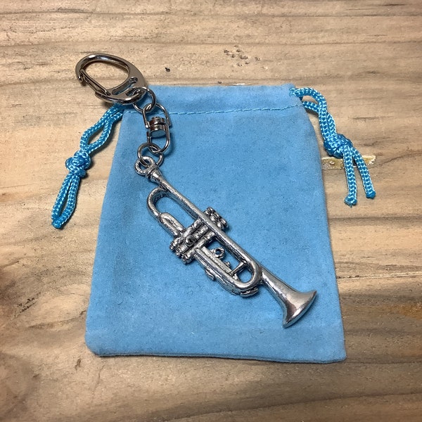 Trumpet 3D Quality Silver Pewter Keyring (P)