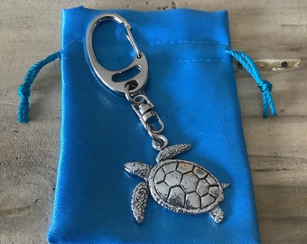 Porte-clés en étain argenté de qualité tortue