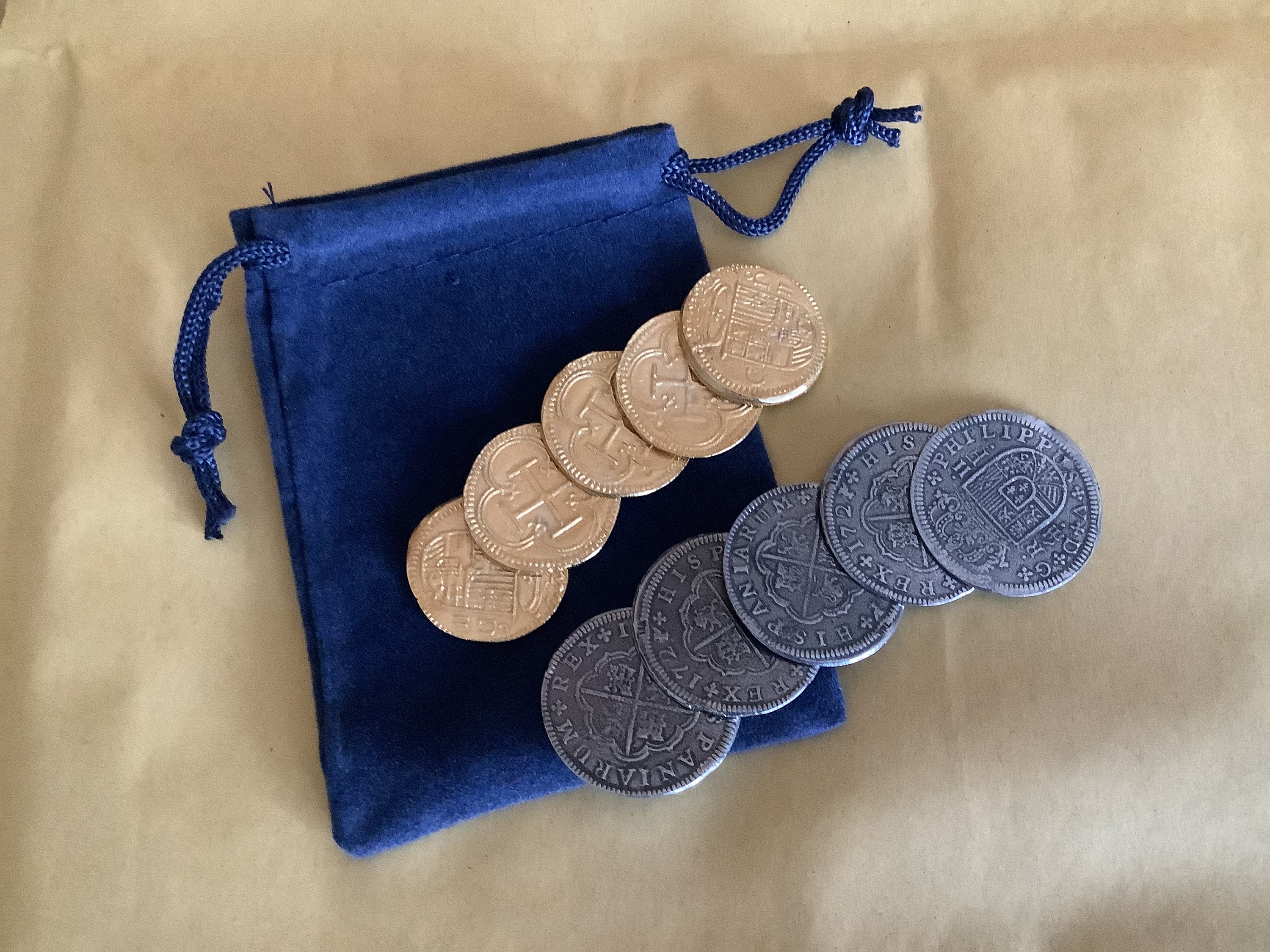 5 Gold and 5 Silver Pirate Coins Pirate Treasure Pouch Set 15 Pcs Collection 