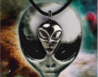 Alien / Extra Terrestrial Pewter Pendant On A Waxed Cord