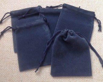 5 Donkerblauw Fluweel / Velveteen Drawstring Gift Bags - 8cm x 6,5 cm