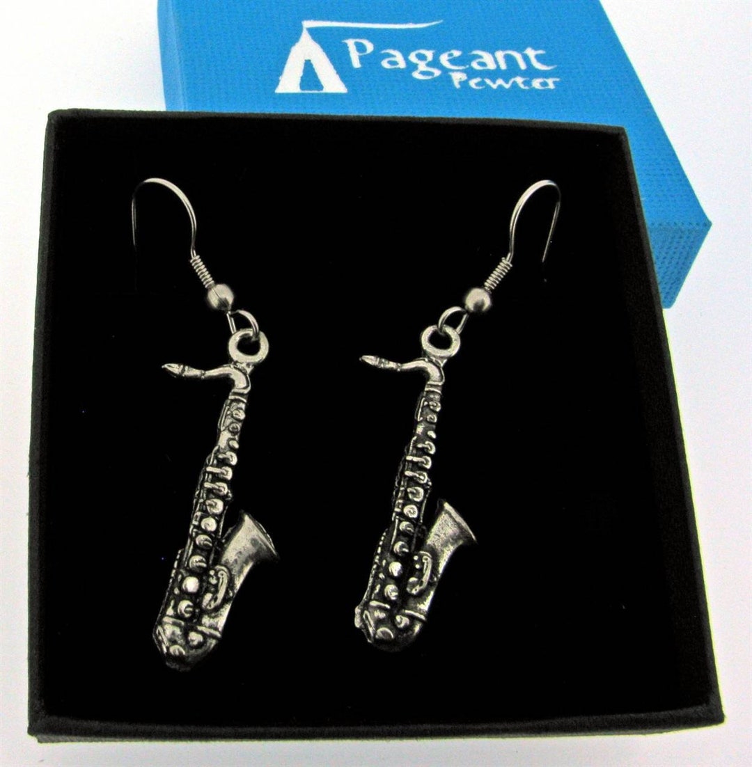 Saxophone Silver Pewter Earrings Etsy