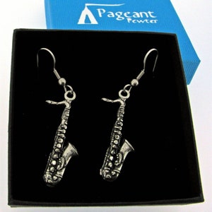 Saxophone Silver Pewter Earrings