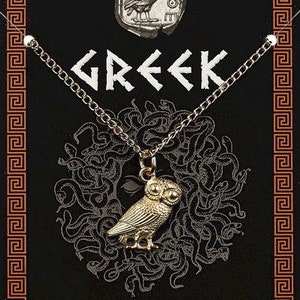 Greek Owl Gold Plated Pendant On A Waxed Chain