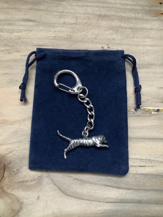 Tiger Silver Pewter Keyring in A Velveteen Gift Bag -  Israel