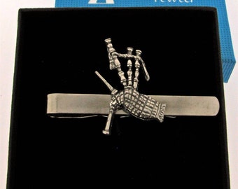 Scottish Bagpipes Silver Pewter Tie Clip