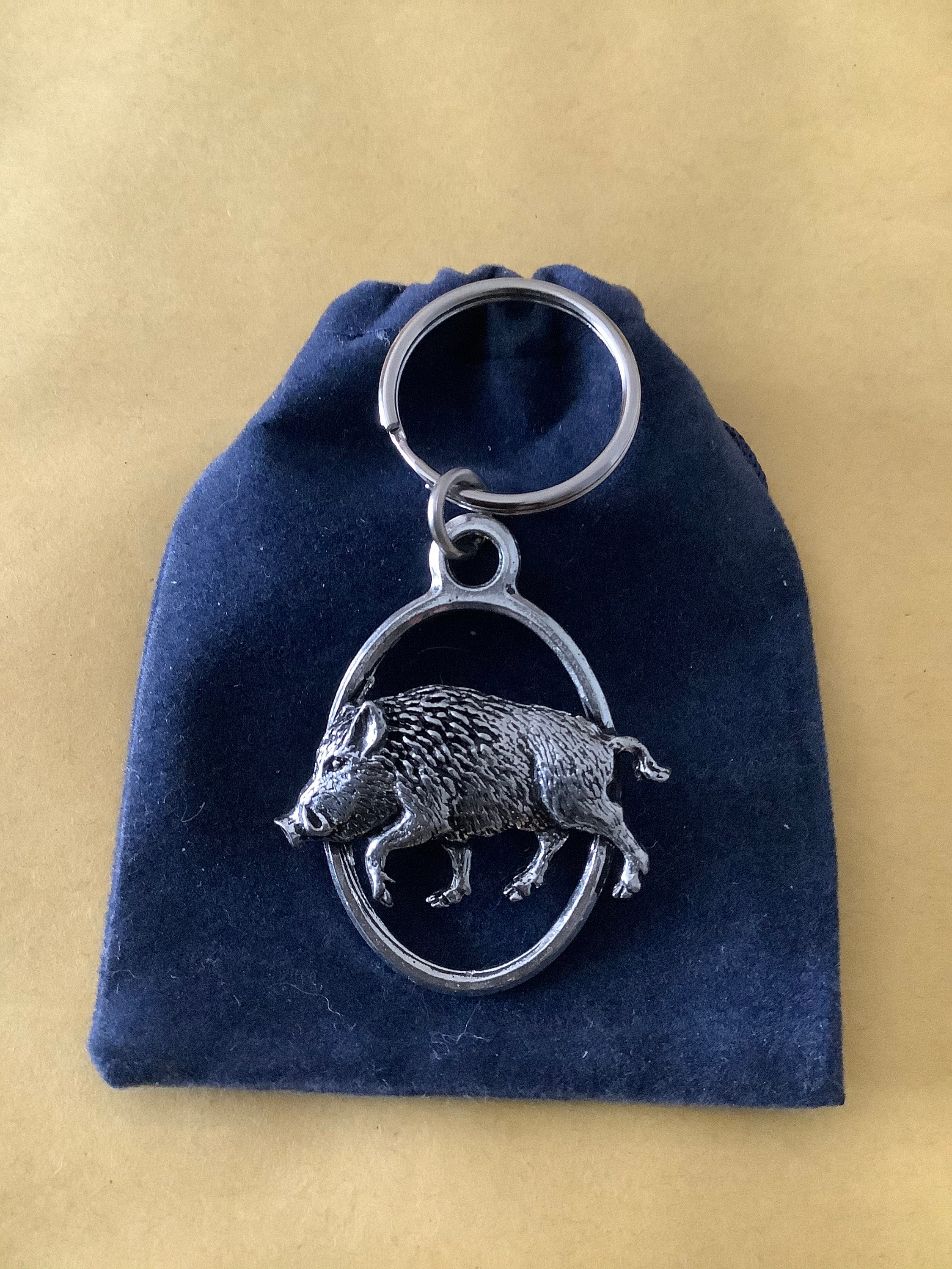 Silver Wild Boars Design English Pewter Keyring Handmade In England Key Ring New